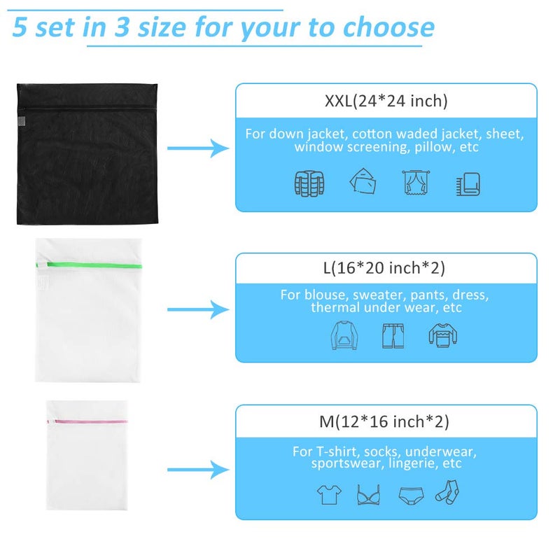 GOGOODA Laundry Bags Mesh Wash Bags for Washing Machine and Delicates, Lingerie, Clothes, 5 Set(White, 1XL,2L,2M) - Image 5